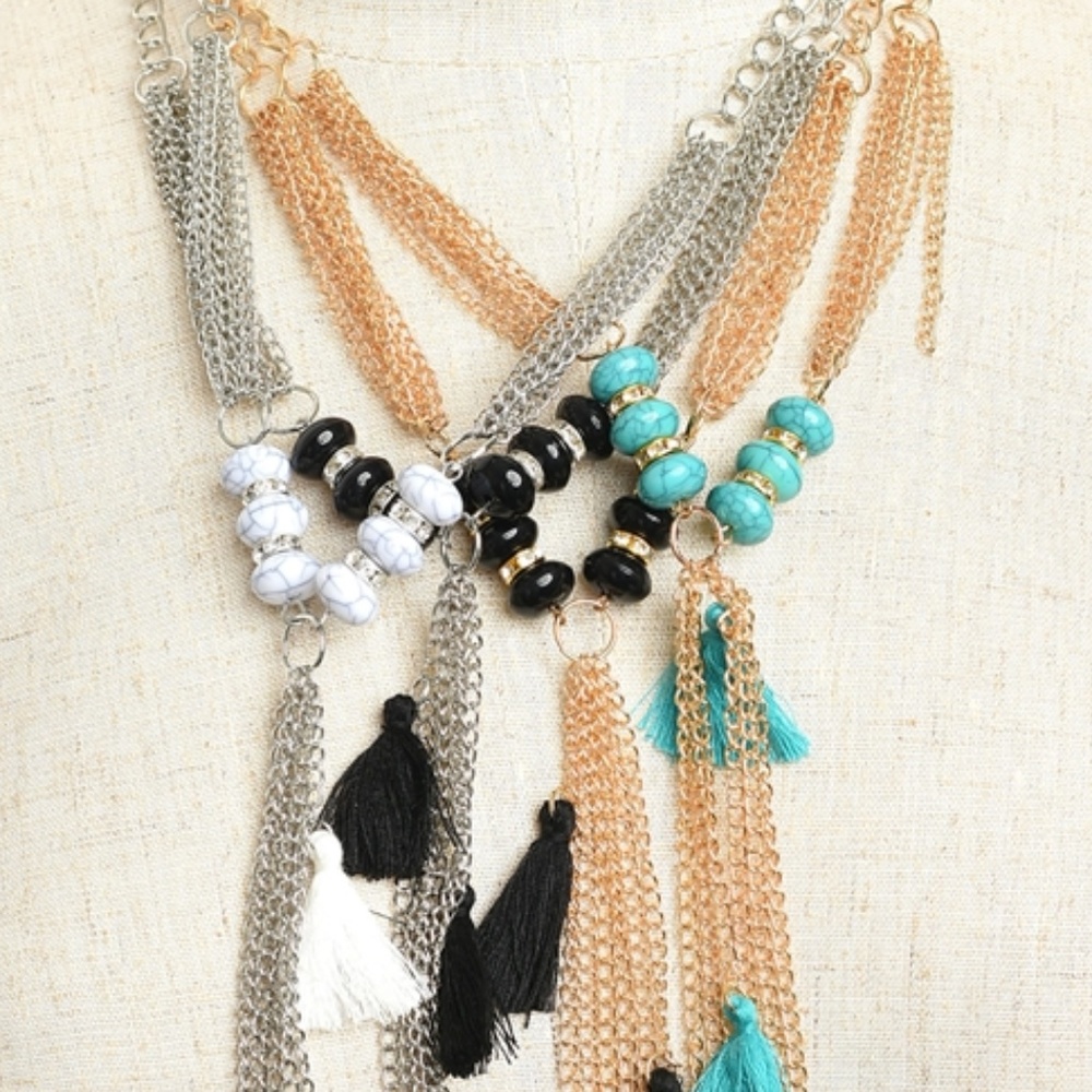 NWT Chain Tassle Bead Drop Necklace - Picture 6 of 6